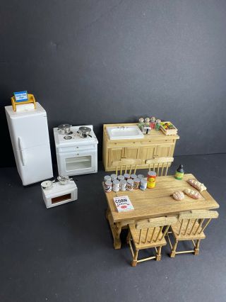 Miniature 1/12 Scale Dollhouse Kitchen Furniture Set Dining Room For Kids