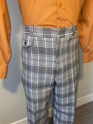 Vtg 60s 70s Polyester Pants Double Knit Leisure Suit Disco Plaid Mod Mens 40 29