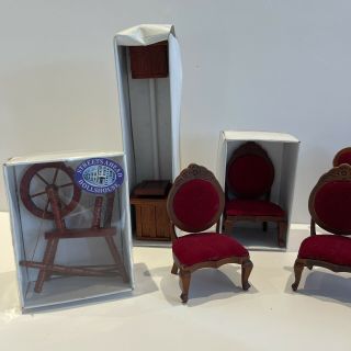 VINTAGE DOLLS HOUSE FURNITURE Victorian Style CHAIRS Clock Spinning Wheel [wes] 2