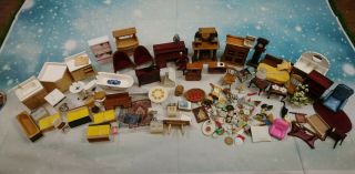 Vintage Wooden Dolls House Furniture Large Bundle Various Items