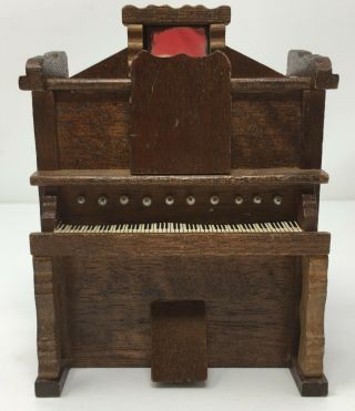Vintage Dollhouse Miniature Wood Piano With Mirror Furniture