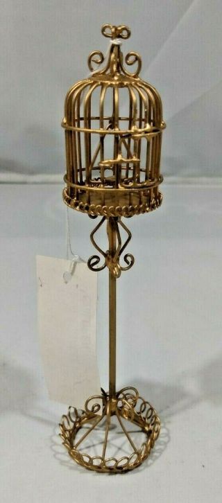 Bombay Dollhouse Miniature 1:12 Scale Metal Bird Cage With Stand Golden Color