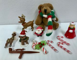 Dollhouse Miniature 1/6 Scale Mini Christmas Ornaments Jointed Teddy Bear Pipe