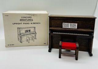 Vintage Dollhouse Concord Miniatures Upright Piano With Bench & Box 2754 - 1:12