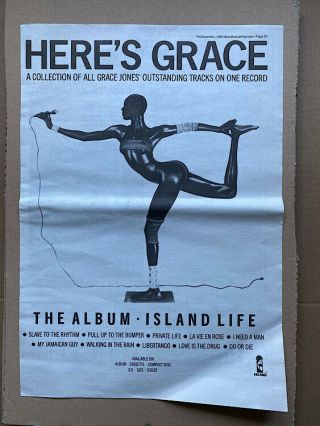 Grace Jones Island Life Poster Sized Music Press Advert From 1985 (crea