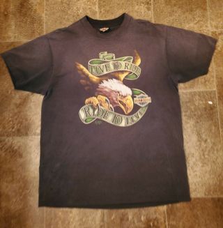 Vtg T Shirt 3 D Emblem Harley Davidson Xl Live To Ride Dbl Sided Milwaukee Iron