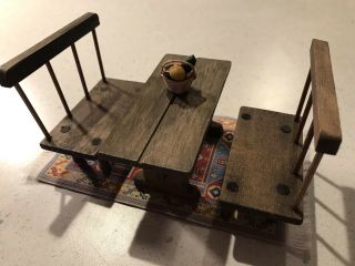 Dollhouse Furniture And Rug 1:12 Primitive Rustic Benches Table