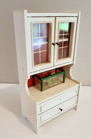 Vintage Lundby Dolls House White Cabinet Bookcase With Fish Tank
