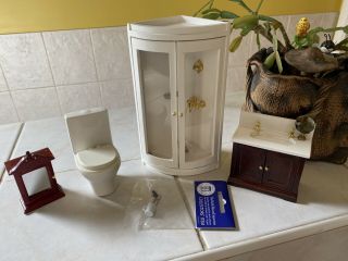 Dolls House Modern Bathroom Set Sink Shower Cubicle Toilet Accessories 1.  12