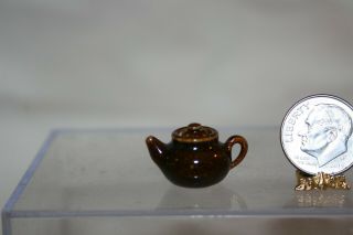 Miniature Dollhouse Artist Jim Clark Handturned Pottery Brown Betty Teapot 1:12