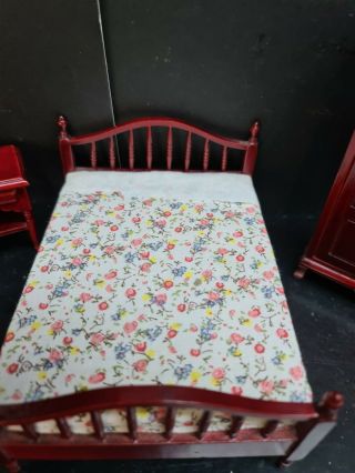 dolls house furniture mahogany double bed/wardrobe/side table 1.  12th V 3