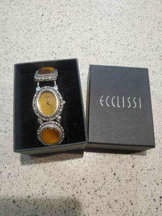 Vintage Ecclessi Sterling Silver And Tiger Eye Stretch Bracelet Watch