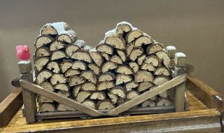 Dollhouse Miniature 1:12 Scale Pile Of Firewood Snow Accents And A Cardinal