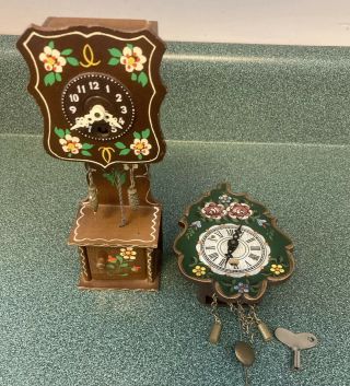 Vintage J Hauser Miniature Grandfather Clock West Germany & Jengstler Germany