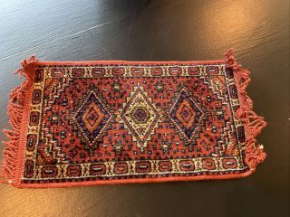 Vintage Doll House Miniature Oriental Rug Thick Pile 6.  5x12 With Fringe