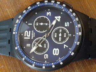 Swatch Nitespeed Chronograph Black Silicone Men Watch 42mm Susb402 Swiss