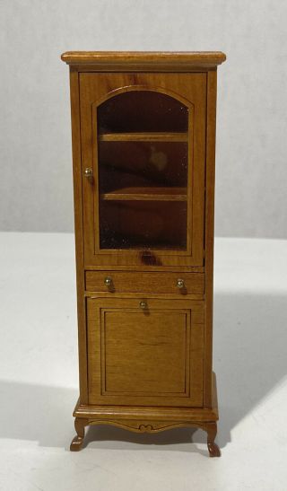 Miniature Dollhouse 1:12 Scale Wood Display Cabinet Doored W/ Drawer Broken Leg