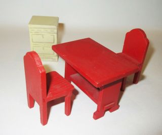 Vintage Strombecker Wooden Dollhouse Furniture - Kitchen Table Set & Oven 1:16
