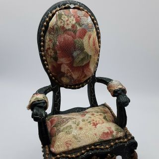 Vintage Dollhouse Furniture Floral Upholstered Victorian Arm Chair