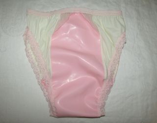 Custom Pink White Sanitary Nylon Lace Latex Panties Hi Hip Bikini Brief Sz 7