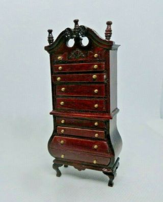 1:24 Scale Vintage Dollhouse Miniature Tall Queen Ann 10 Drawer Chest Of Drawers