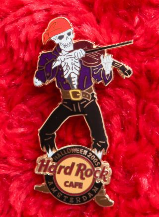 Hard Rock Cafe Pin Amsterdam Halloween Skeleton Violin Fiddle Player Pirate Hat