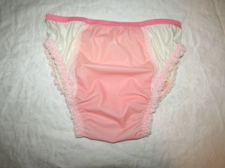 Custom Pink White Sanitary Nylon Lace Latex Panties Hi Hip Bikini Brief Sz 7/8