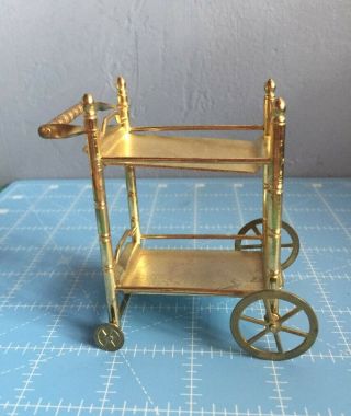 Vintage Brass Dollhouse Miniature Tea Cart With Removable Trays