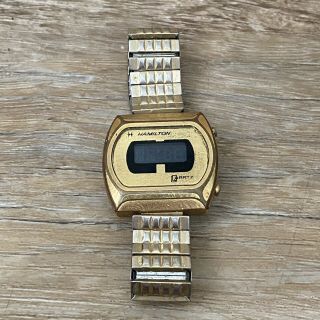 Vintage Hamilton Digital Lcd Watch 14k Gold Ep 1/20 10k Gf Band For Parts/repair