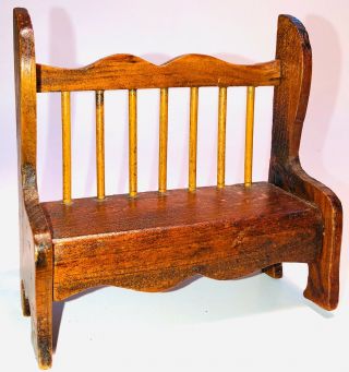 Doll House Furniture Deacons Bench Rustic Wood Aprox 5 1/4 X 5 1/4 X 2 1/4