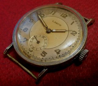 Vintage 1930s Oversized Lanco 15 Jewels Military Swiss Made Running Wristwatch