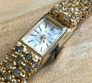 Vintage Pedre Lady 17 Jewels Gold Tone Bling Crystals Hand - Wind Mechanical Watch