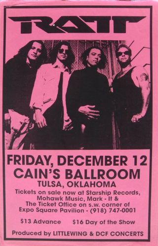 Ratt 1997 Tulsa Concert Tour Poster - Heavy Metal Music