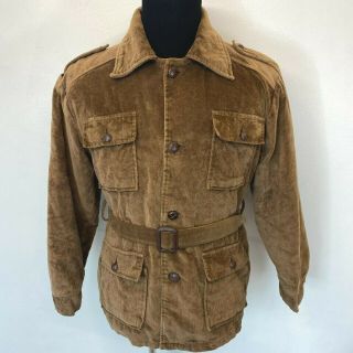 Vintage Jacket Men Size M Brown Corduroy Belted Epaulets 1970s 4 Pockets Cj17