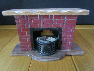 12th Scale Dolls House Vintage Brick Fireplace On Hearth With Fire & Mantle Piec