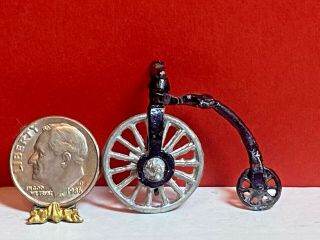 Vintage Solid Pewter Tricycle Toy Dollhouse Miniature 1:12 Hand Painted