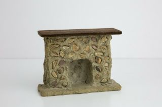 Vintage Miniature Handmade Wood & Stone Fireplace,  Dollhouse Furniture,  Diorama
