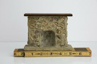 Vintage Miniature Handmade Wood & Stone Fireplace,  Dollhouse Furniture,  Diorama 2