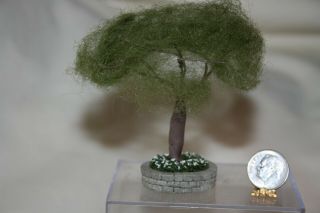 Miniature Dollhouse Barbara Ann Meyer Tree W Flowers At Stone Base Quarter 1:48