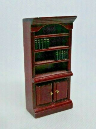 1:24 Scale Vintage Dollhouse Miniature Tall 2 Door 4 Shelf Bookcase With Books