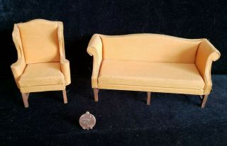 Dollhouse Miniatures Vintage Artisan Handcrafted Chair And Sofa 1:12