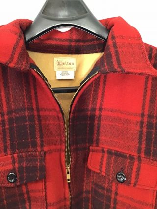 Vintage Melton Wool Red Buffalo Plaid Hunting Jacket Mens 2x Xxl Zip Up Lined