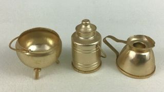 Vintage 4pc Mini 1.  5 " Dollhouse Copper Metal Pots Accessories Toys Collectibles
