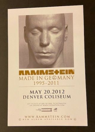 Rammstein Made In Germany Tour 05/20/2012 Denver Colorado Concert Promo Poster