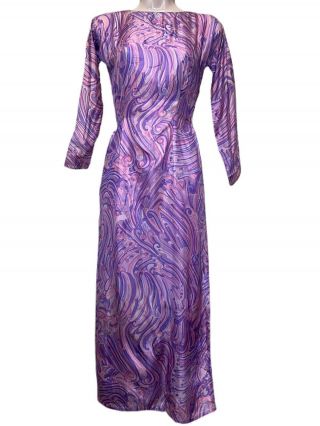 Rare Vintage 1960s Psychedelic Maxi Dress High Slits,  Pucci Purple And Pink,  Xs