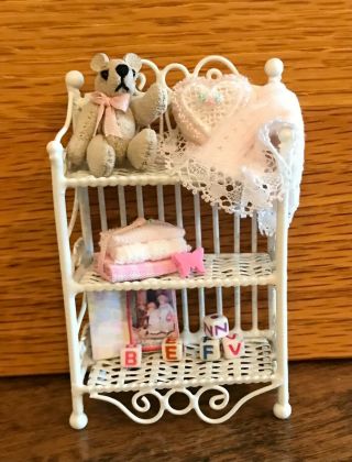 Dollhouse Miniature 1/12 Scale Nursery Accessories On 3 Shelf Metal Stand