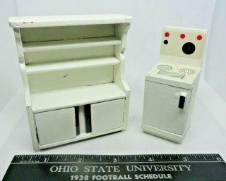 1:24 Scale Dollhouse Miniature White Painted Wood Kitchen Stove & China Cabinet