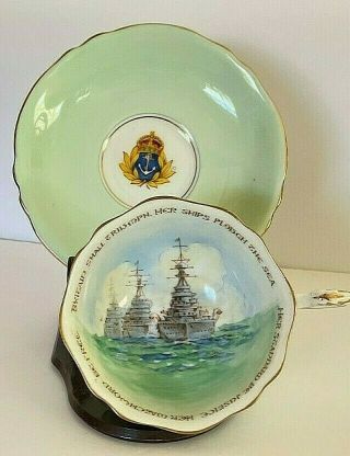 Paragon Cup/saucer Queen Mary England Patriotic Britain War Ships Signed B2