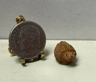 Vintage Artisan Signed Tiny Hedgehog For Garden Dollhouse Miniature 1:12