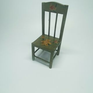 Vintage Russ Doll House Furniture Green Wood High Back Chair Russ Berrie (x3)